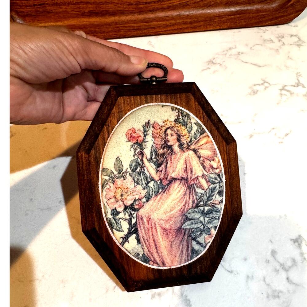 The Wild Rose Fairy beaded wooden wall plaque